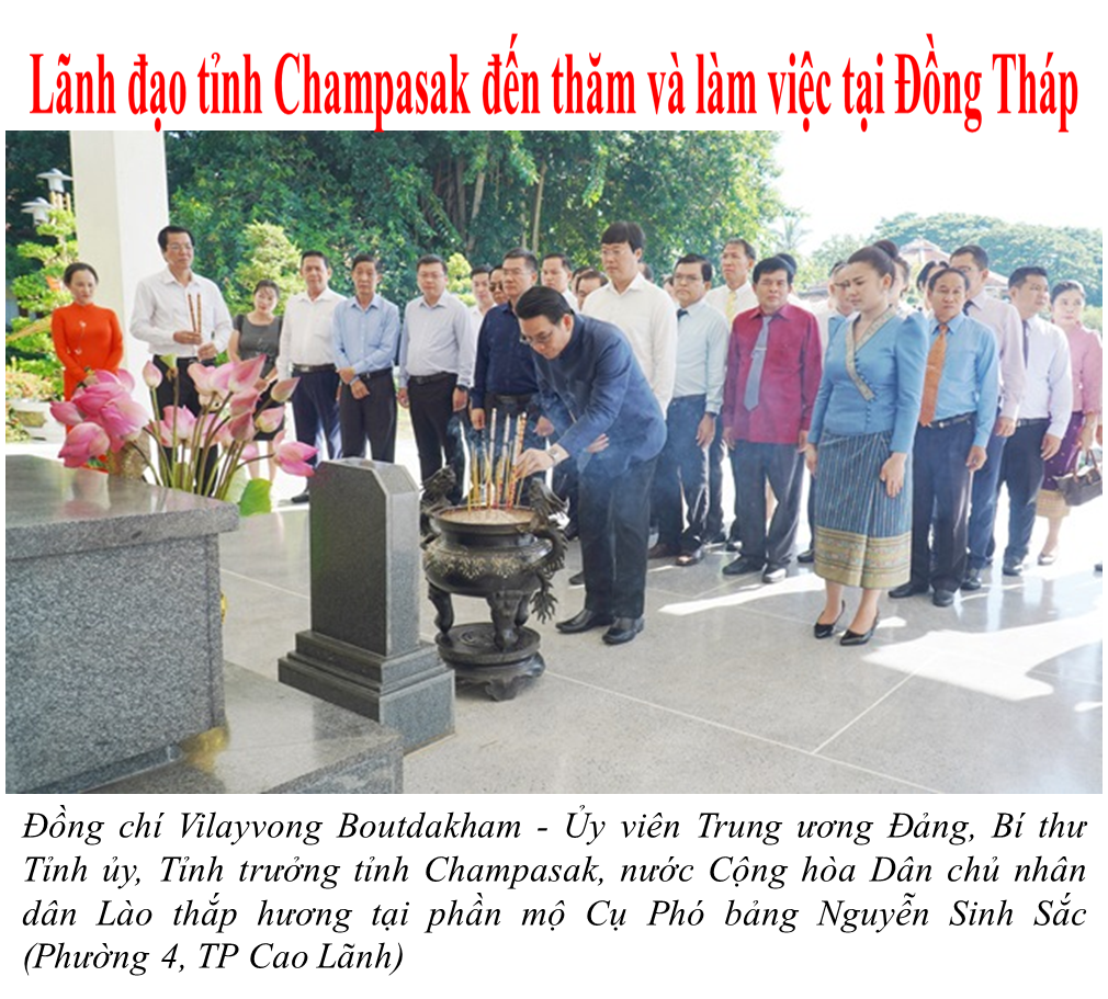 Lãnh đạo tỉnh Champasak đến thăm và làm việc tại Đồng Tháp