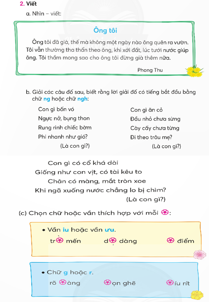KẾ HOẠCH BÀI DẠY NHÌN – VIẾT: ÔNG TÔI